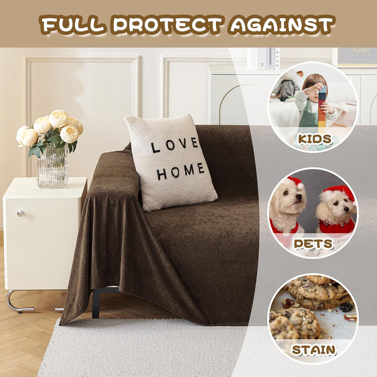 MYSKY HOME Sectional Couch Covers, Couch Cover 3 Cushion Sofa, Couch Covers for Pet, Dog Couch Protector, L Shape Sofa Cover Sofa Slipcovers Washable Furniture Covers for Pets, 91" x 134", Dark Brown