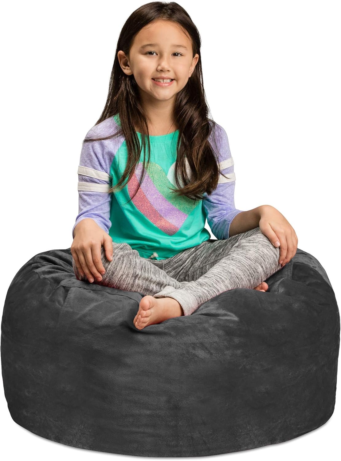 Sofa Sack Bean Bag Chair Cover Only, for Adults and Kids, Without Filling Comfy Fluffy Round or Oval Beanbag Chair Cover Replacement, Lazy Sofa Cover for Reading Chair or Floor Chair, 2 Foot, Charcoal