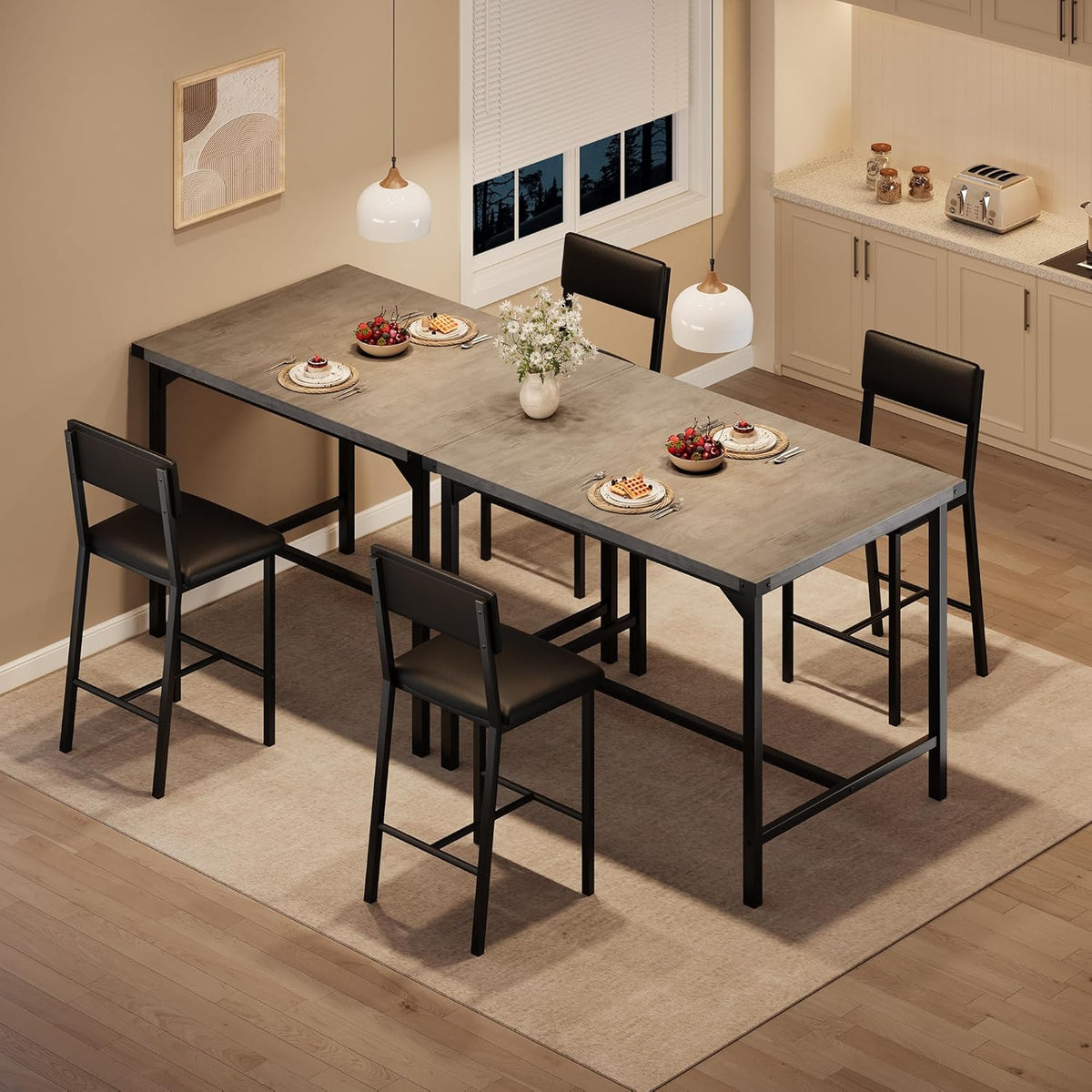 IDEALHOUSE Dining Table Set for 2 w/Counter Height Table & 2 Upholstered Bar Stools, 3-Piece Kitchen Table Set with Footrest & Corner Protector, for Kitchen Room, Apartment, Pub