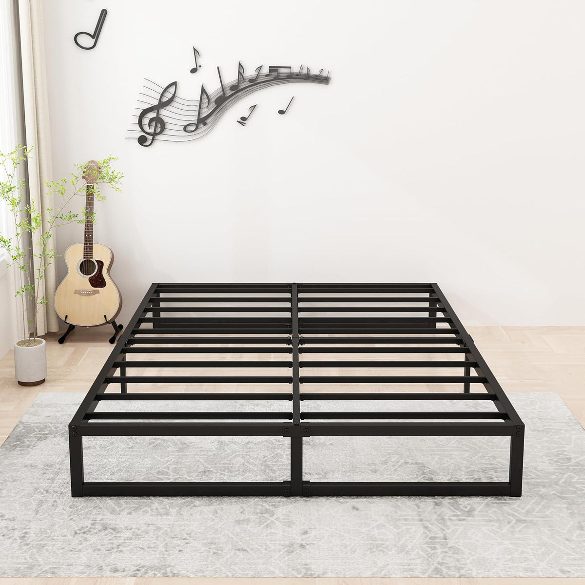 12 Inch Bed Frame Queen Size Heavy Duty Steel Slat Support Metal Platform Queen Bed Frame No Box Spring Needed, Easy Assembly, Black