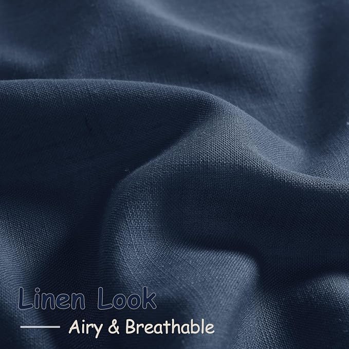 Denim Blue Linen Curtains for Living Room 63 Inches Long 2 Panel Set Light