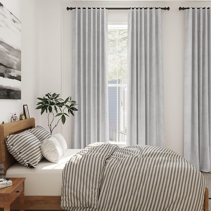 Nanspring Grey Linen Curtains 80 Inches Length