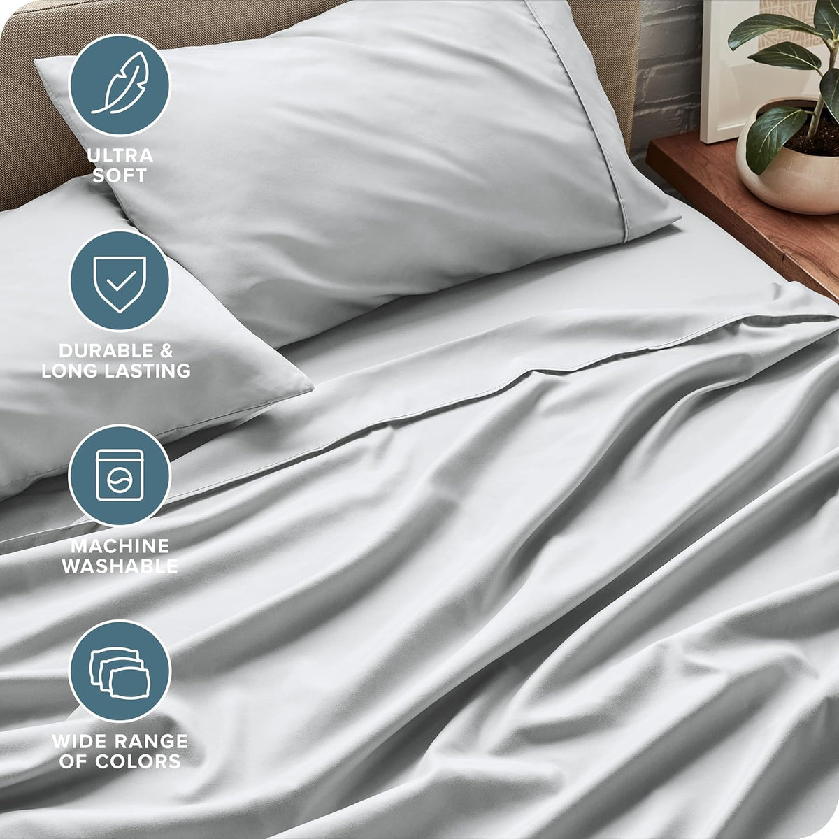 Bare Home Queen Sheet Set - 1800 Ultra-Soft Microfiber Queen Bed Sheets - Double Brushed - Deep Pockets - Easy Fit - 4 Piece Set - Bed Sheets (Queen, French Grey)
