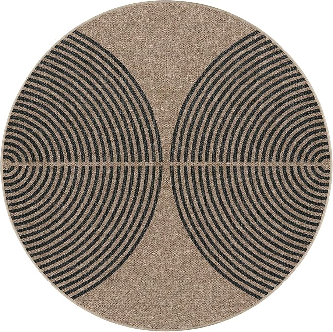 Lahome Enfys Modern Rainbow Round Rug, 3ft Small Washable Circle Carpet Natural