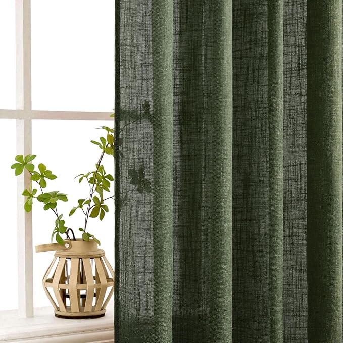 MIULEE Olive Green Linen Curtains 90 Inch Long