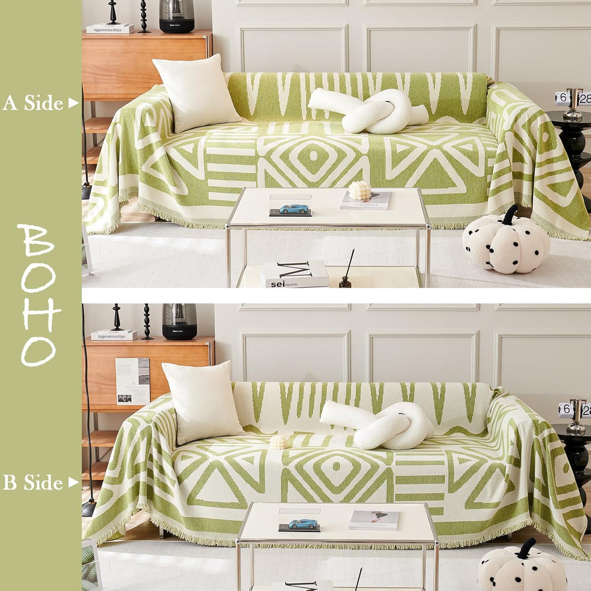 HANDONTIME Green Sofa Covers Chenille Couch Covers Universal Sofa Cover Boho Cover for Sofa 3 Seats Dogs Couch Furniture Protector Couch Cushion Covers Sectional Couch Covers for L Shaped 71" X118"