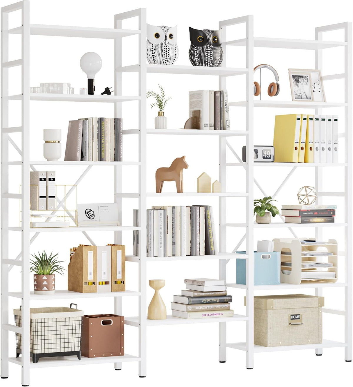 IRONCK Bookshelves 6 Tiers Triple Wide Industrial Bookshelf, Large Etagere Bookshelf Open Display Shelves with Metal Frame for Living Room Bedroom Home Office