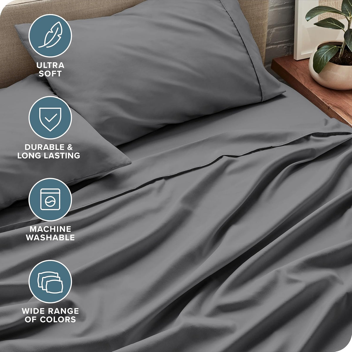 Bare Home Short Queen Sheet Set - 1800 Ultra-Soft Microfiber - Double Brushed - Deep Pockets - Easy Fit - 4 Piece Set - Bed Sheets (Short Queen, Grey)