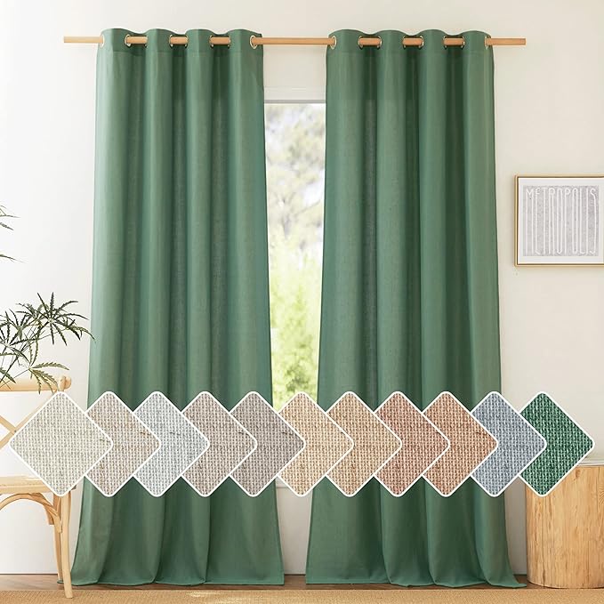 NICETOWN Flax Linen Olive Green Curtains 108 inches Long, Grommet Privacy Semi