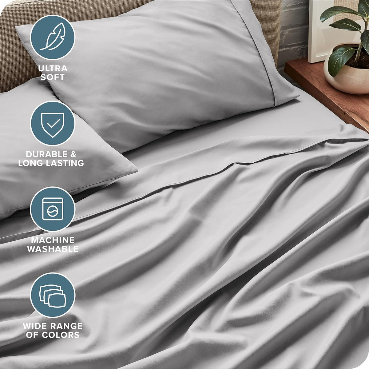 Bare Home Twin Sheet Set - 1800 Ultra-Soft Microfiber Twin Bed Sheets - Double Brushed - Deep Pockets - Easy Fit - Extra Soft - 3 Piece Set - Bedding Sheets & Pillowcases (Twin, Light Grey)