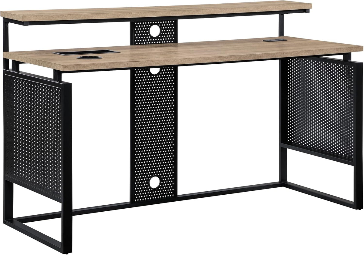 OSP Home Furnishings Ace Contemporary Modern Home Office Desk with Shelf, Rectangular with River Oak Finish