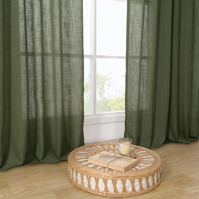 LAMIT Light Filtering Linen Curtains 68 inch