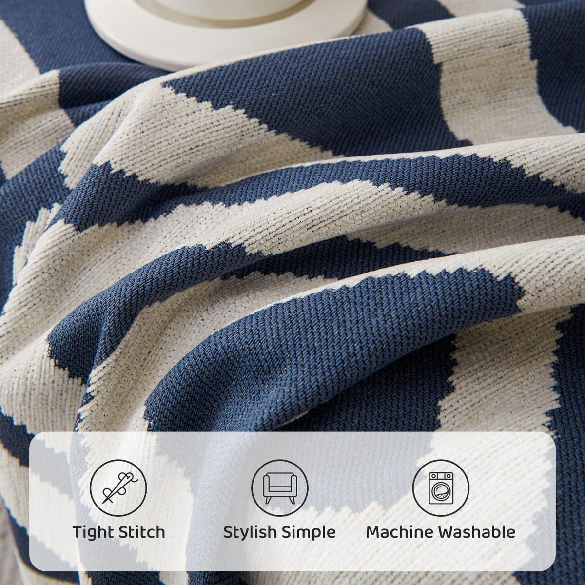 STACYPIK Thick Boho Couch Covers for Dog Cat, Modern Blue Triangle Sofa Cover for Living Room, Reversible Furniture Protector for 3 Cushion Couch, Anti Slip Jacquard Loveseat Covers for Sofa-71X118IN