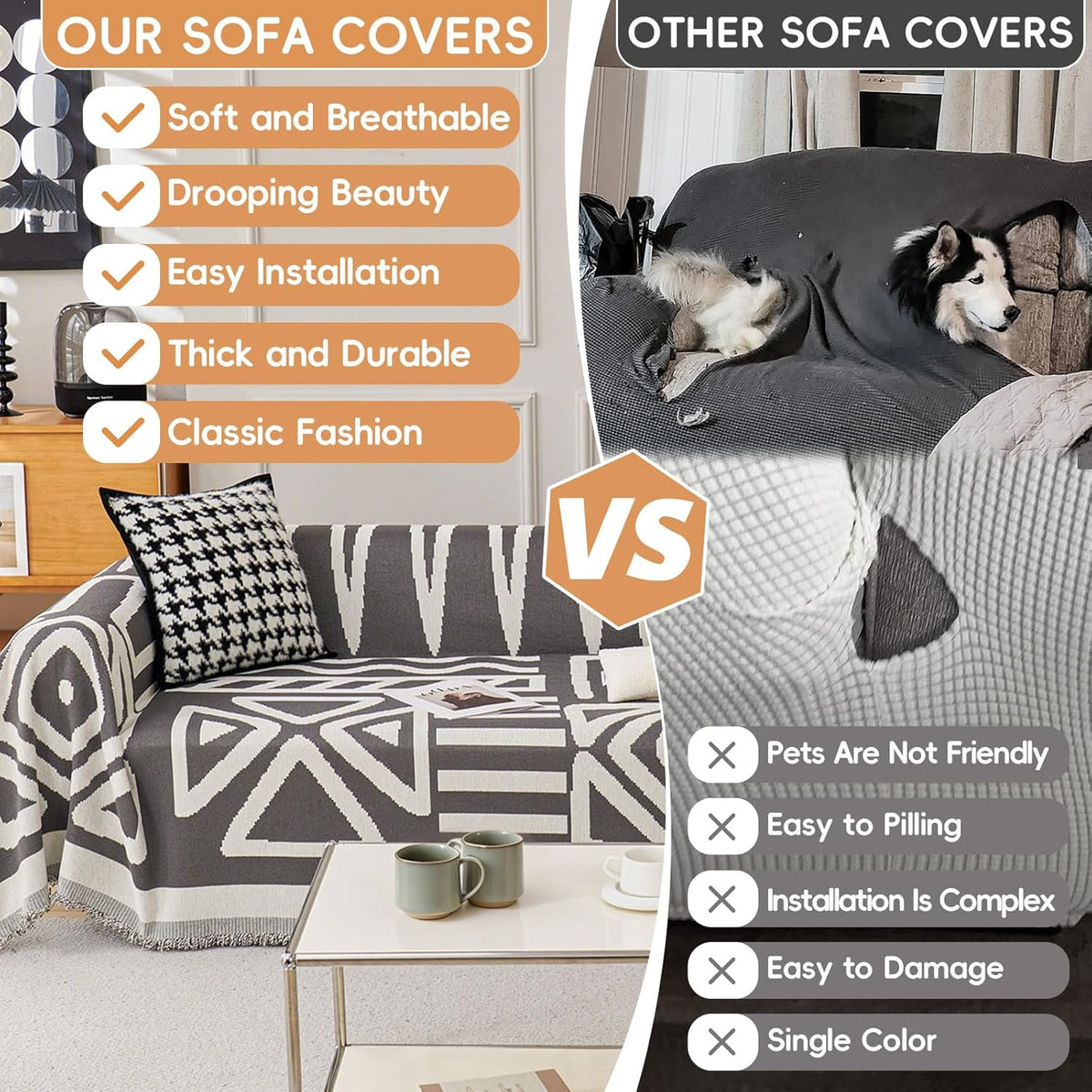STACYPIK Boho Geometric Dark Grey Sofa Cover Chenille Couch Cover for Dogs Washable Armchair Slipcover for Living Room Sectional Sofa Cover for 2 Cushion Couch Sofa Jacquard Sofa Cover Decor-71X90IN