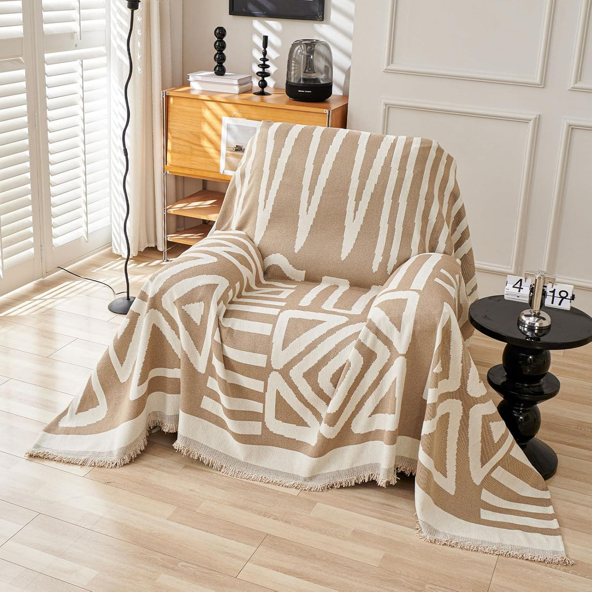 STACYPIK Reversible Khaki Beige Couch Cover Boho Couch Cover for Dogs with Tassels Anti-Slip Furniture Protector for 2 Cushion Couch Versatile Sofa Protector Washable Loveseat Cover Decor-71X102IN