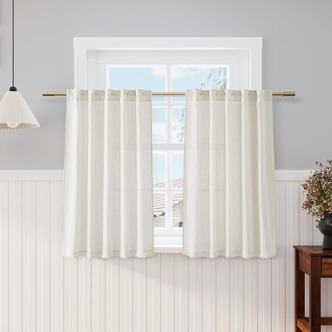 Nanspring Natural Linen Curtains 45 Inch Length Back Tab Pocket Design Semi