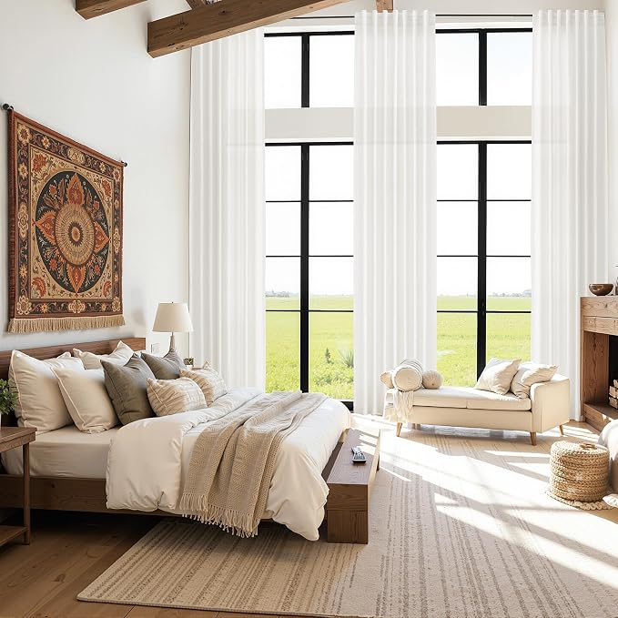 Extra Long Beige White Linen Curtains 126 Inch