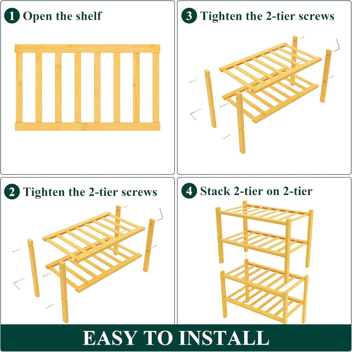Smiry Shoe Rack, 4 Tier Small Bamboo Shoe Organizer, Stackable Free Standing Wooden Shoe Storage Shelf for Closet, Entryway, Front Door Entrance, Natural