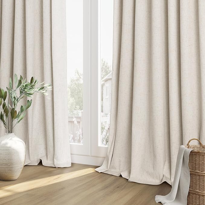 Guken 100% Blackout Linen Curtains 102 Inch Length 2 Panels Set