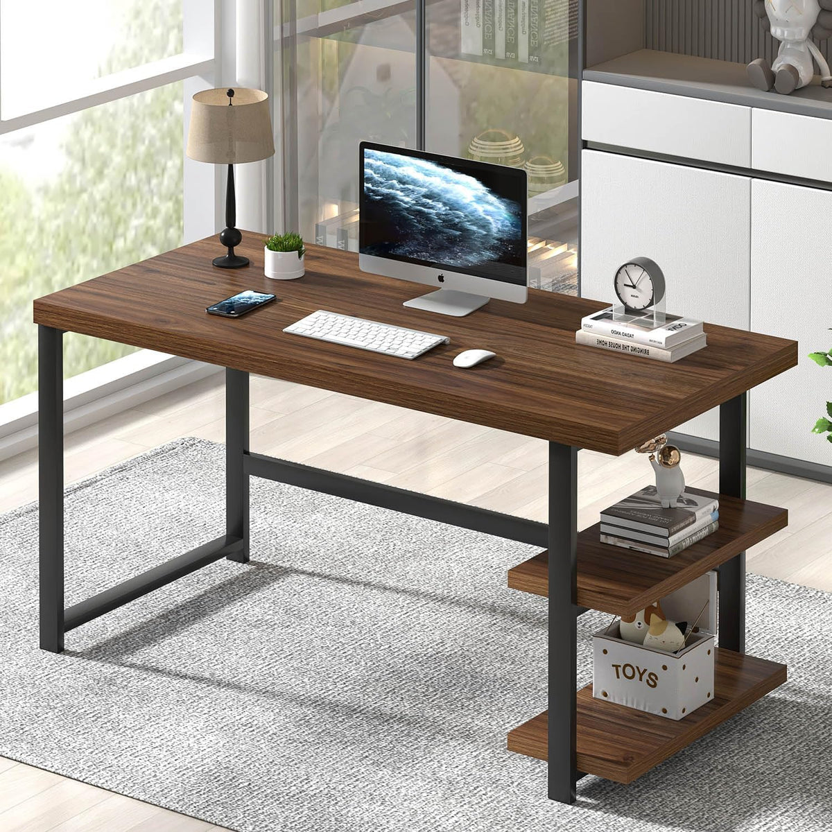FOLUBAN 47 Inch Computer Desk, Small Home Office Desk with Storage Shelves, Industrial Writing Study Gaming Table Workstation for Living Room Bedroom, Rustic Walnut