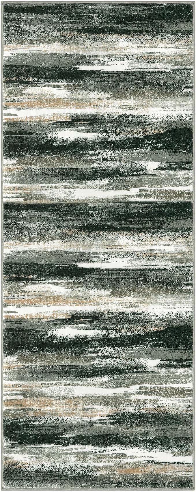 Lansny Modern Abstract Runner Rug 2x5, Forest Green Washable Entryway Kitchen