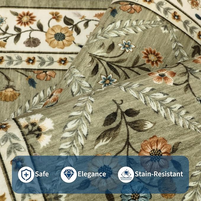Large Entryway Rug 3x5 Floral Washable Area Rugs Vintage Soft Non-Slip Small