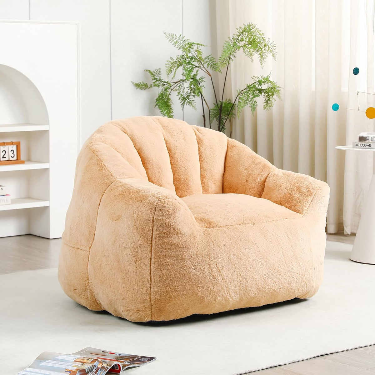 Furniliving Bean Bag Chair, Giant Bean Bag Chair Stuffed Floor Sofa for Adults Comfy Bean Bag Sofa with Back Support, Oversized Bean Bag Couch for Living Room Bedroom Dorm Office, Faux Leather, Brown
