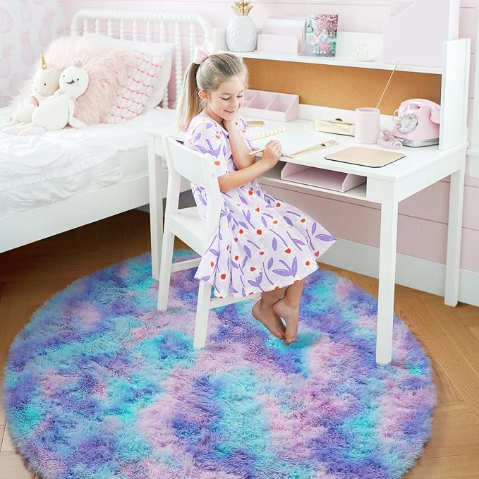 Amdrebio Purple Rainbow Round Rug 5Ft
