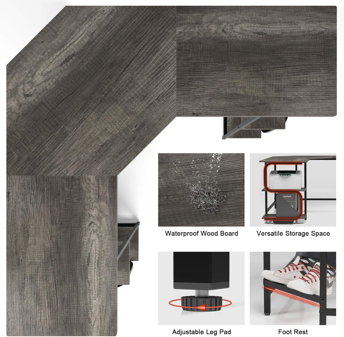 Teraves Modern L Shaped Desk with Shelves,64.84" Gaming Computer Desk for Home Office,Corner Desk with Desktop (Black Oak+Black Frame, Large+4 Tier Shelves)