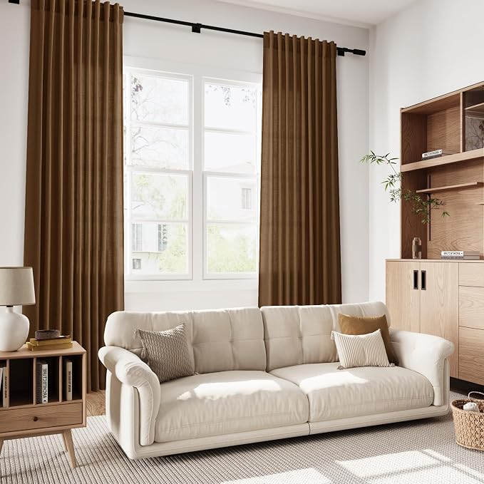 Tobacco Brown Linen Curtains 90 Inch Long