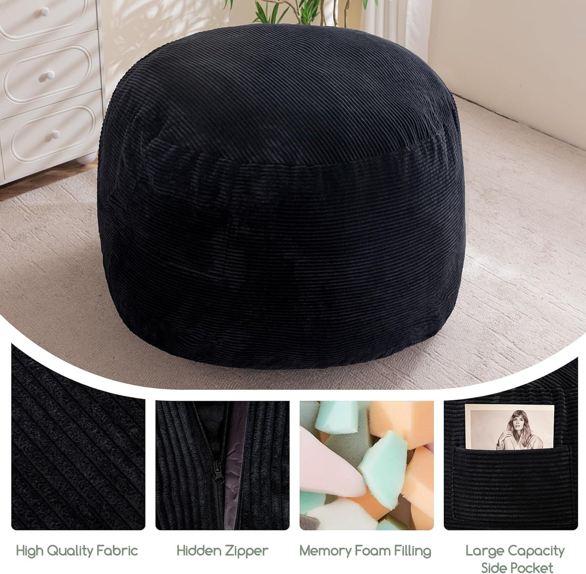 HIGOGOGO Giant Bean Bag Chair Bed for Adults,Convertible Beanbag Folds from Lazy Chair to Floor Mattress Bed,Large Floor Sofa Couch for Adult,Couples,Family,High-Density Foam Filling, Machine Washable