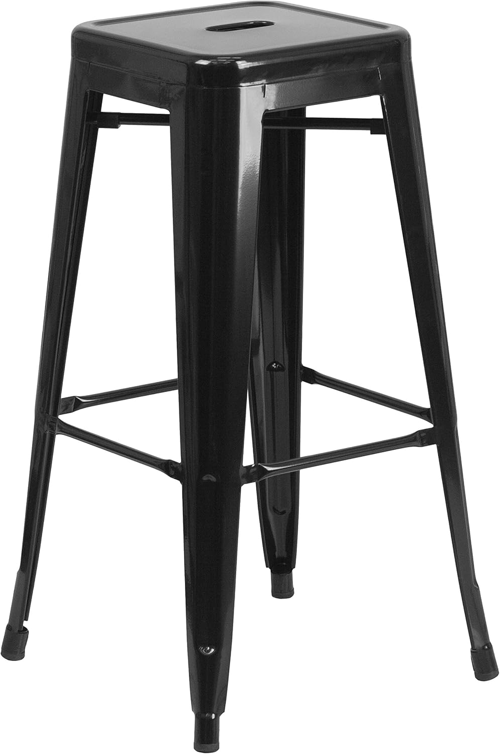 Flash Furniture 30"H Commercial Modern Metal Backless Barstool, Indoor/Outdoor Industrial Square Stacking Bar Stool for Patio Bars/Restaurants, Black