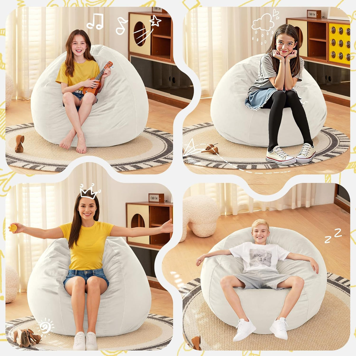 HABUTWAY 2FT Bean Bag Chair, 2' Beanbags Small Bean Bag Chairs with Filling, Teardrop Bean Bag Chair Luxurious Velvet Ultra Soft Fur with Removable Cover (Beige)