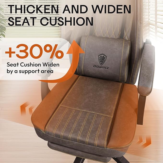 Dowinx Gaming Chair Breathable PU Leather Gamer Chair with Footrest Massage Lumbar Support, Big and Tall Ergonomic Reclining Computer Chair with Pocket Spring Cushion for Adults Teens (Brown)