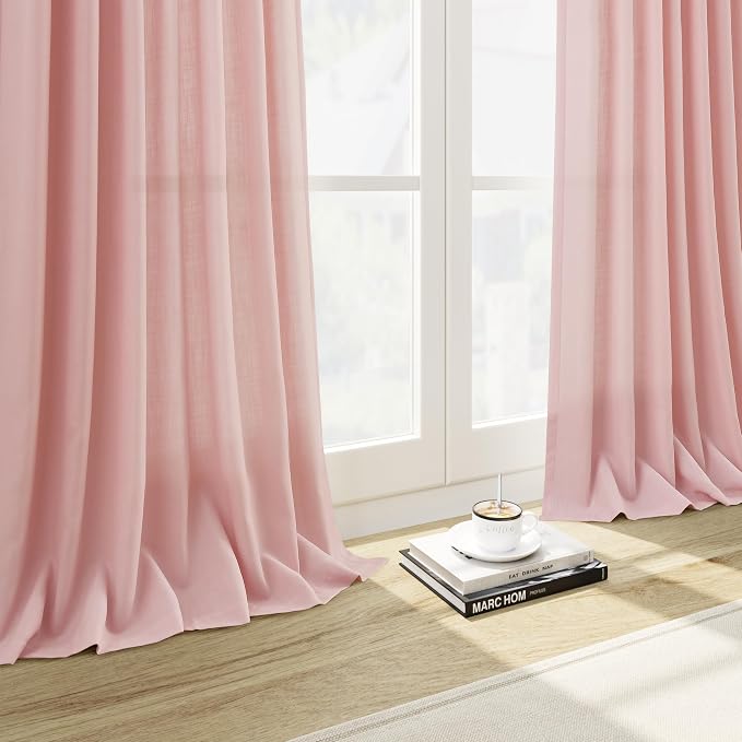 Nanspring Pink Linen Curtains 108 Inches Long