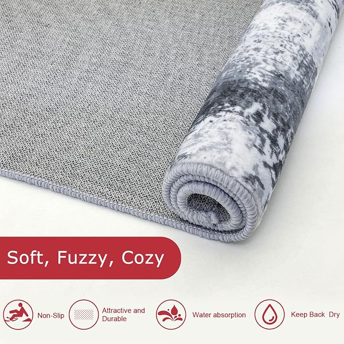 KOZYFLY Modern Abstract 3x5 Rug Gray Washable Rug Entry Rug, Soft Non-Slip