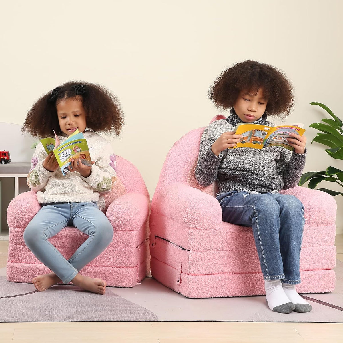 Foldable Kids Sofa, Comfy Rainbow Toddler Couch with Tri Folding Foam Cushions, Comfy Couch for Kid Age 3-6