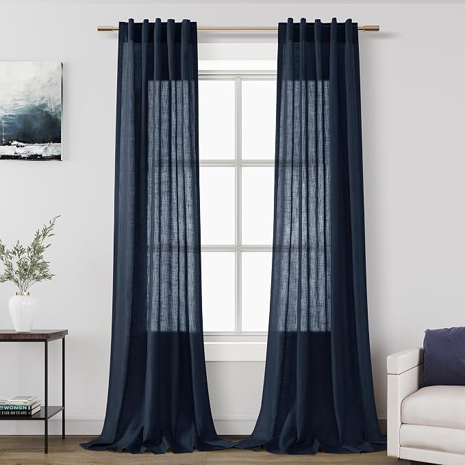 Navy Blue Linen Curtains 102 Inches Long