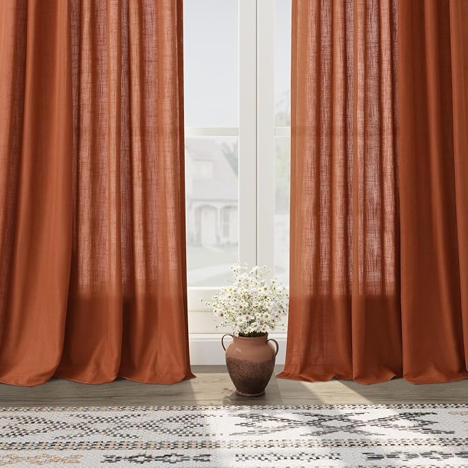 Nanspring Terracotta Linen Curtains 90 Inches Long 2 Panel Set Back Tab Boho