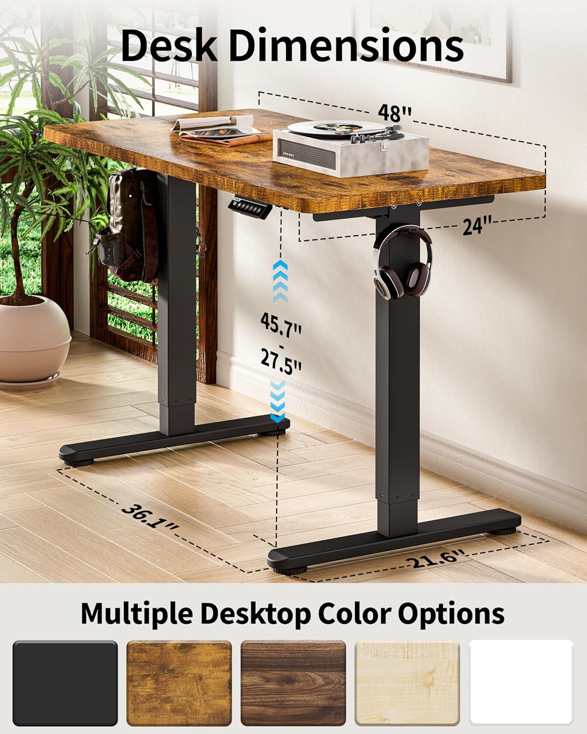 Standing Desk Electric Adjustable Computer Desk-Stand up Desk Office Gaming Home Office Memory Desks 48x24 inches Black Frame/Rustic Brown Top