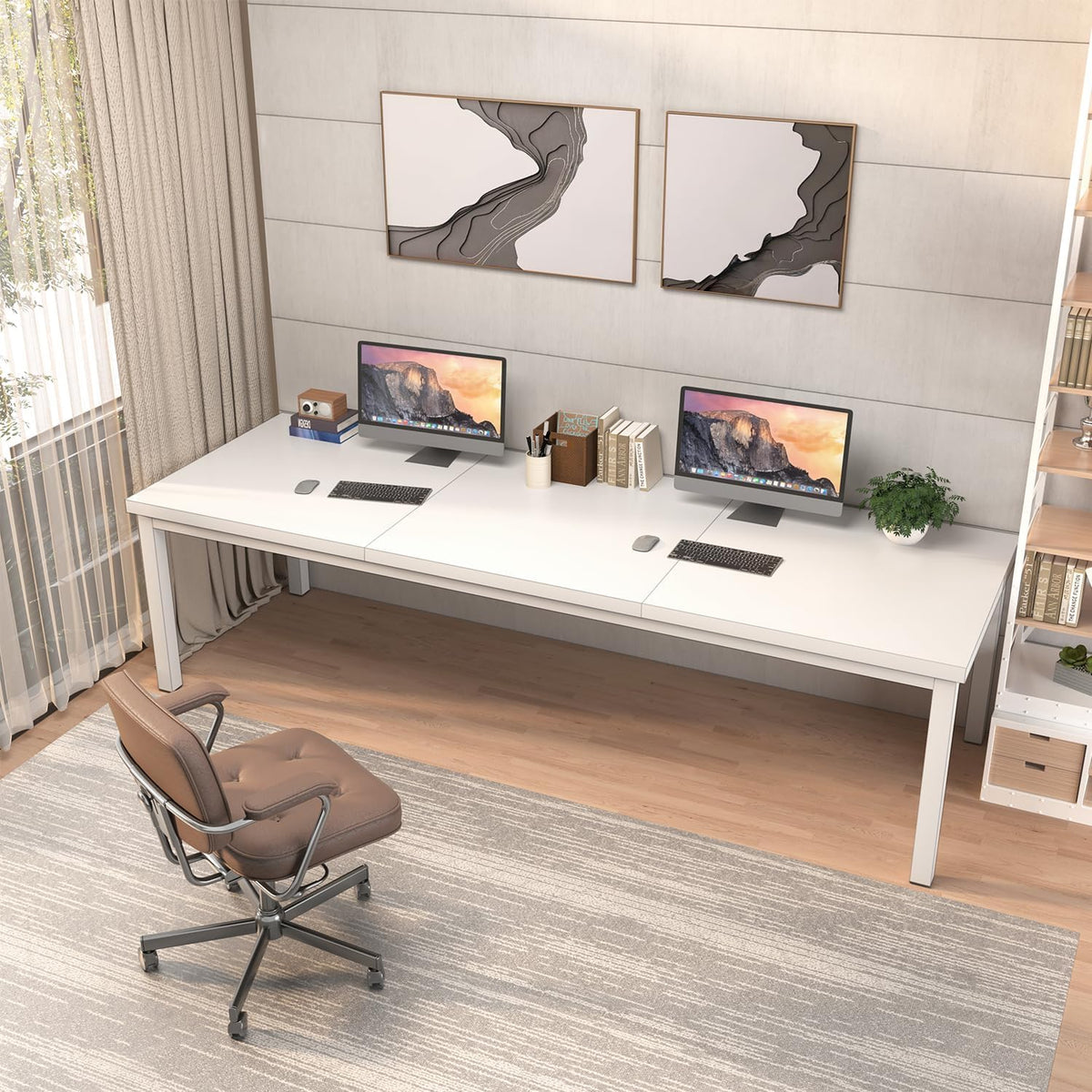 78.7 Inch Large Computer Desk, Long Gaming Table, Modern Two Person Desk Large Executive Office Desk, Double Table at Home, Perfect for Work, Gaming, Studying, and Writing, Etc., White
