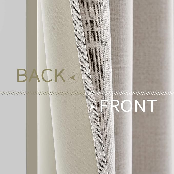 MIULEE 100% Blackout Linen Textured Curtains