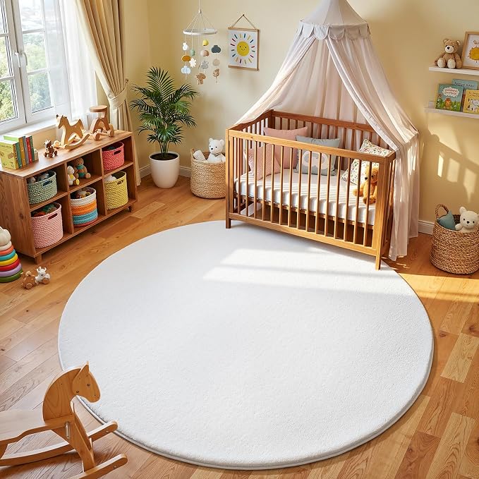 Amearea White Round Area Rugs 5ft Washable Circle Rugs