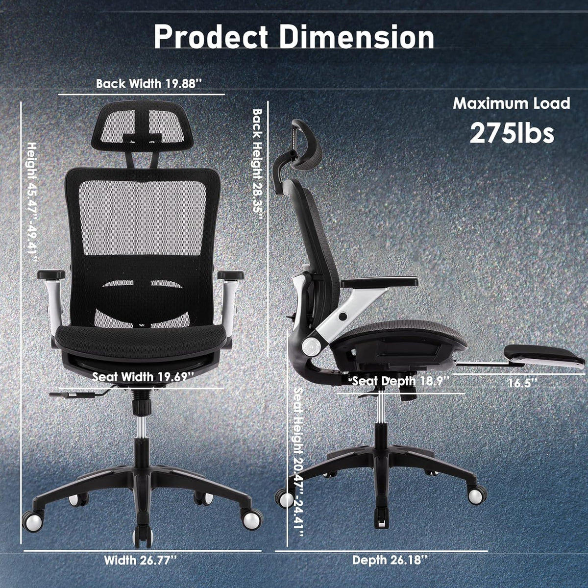 COLAMY Ergonomic Mesh Office Chair with Footrest, High Back Computer Executive Desk Chair with Headrest and 4D Flip-up Armrests, Adjustable Tilt Lock and Lumbar Support-Black