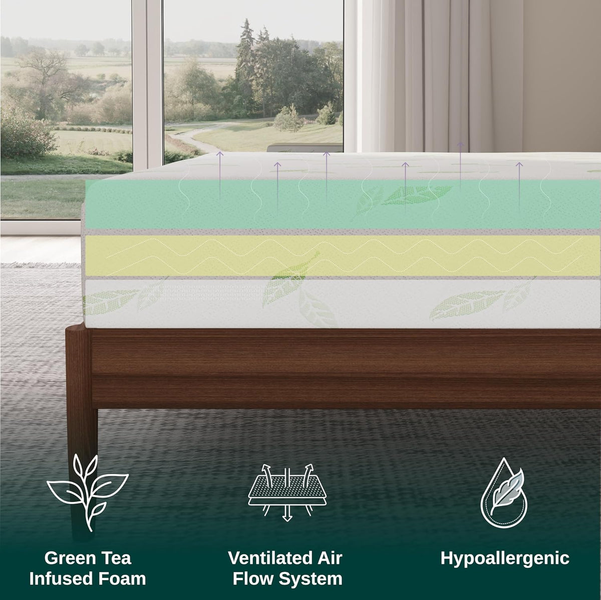 NapQueen Full Size, 10 Inch Anula Green Tea Infused Memory Foam Mattress, Bed in a Box, CertiPUR-US Certified Mattress