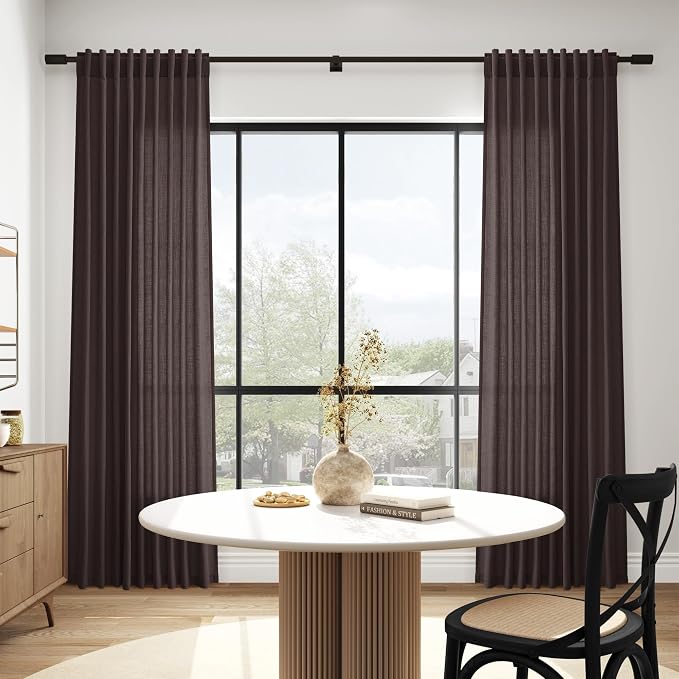 Nanspring Cocoa Coffee Curtains 102 Inches Long, Back Tab Linen Blend Light