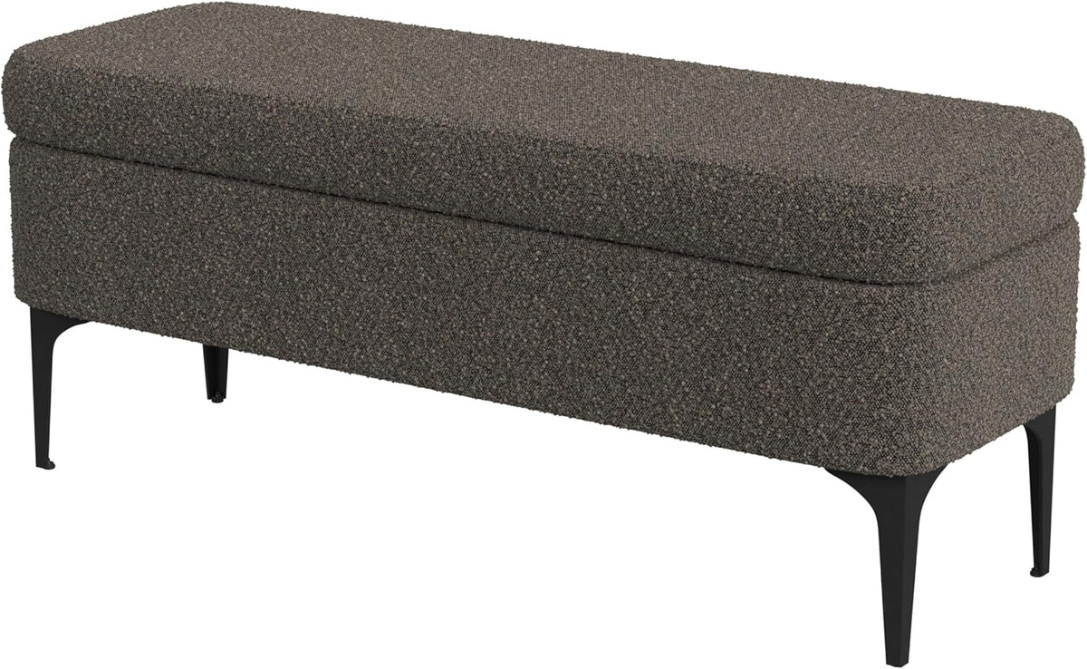 HomePop Upholstered Storage Bench with Metal Leg Home Décor|Bench with Storage for Living Room & Entryway - Dark Brown Boucle