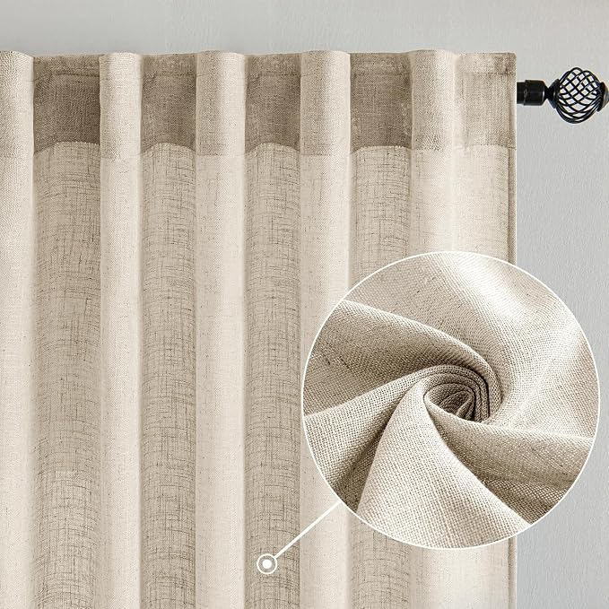 MIULEE Beige Linen Curtains 63 Inch Length 2 Panels
