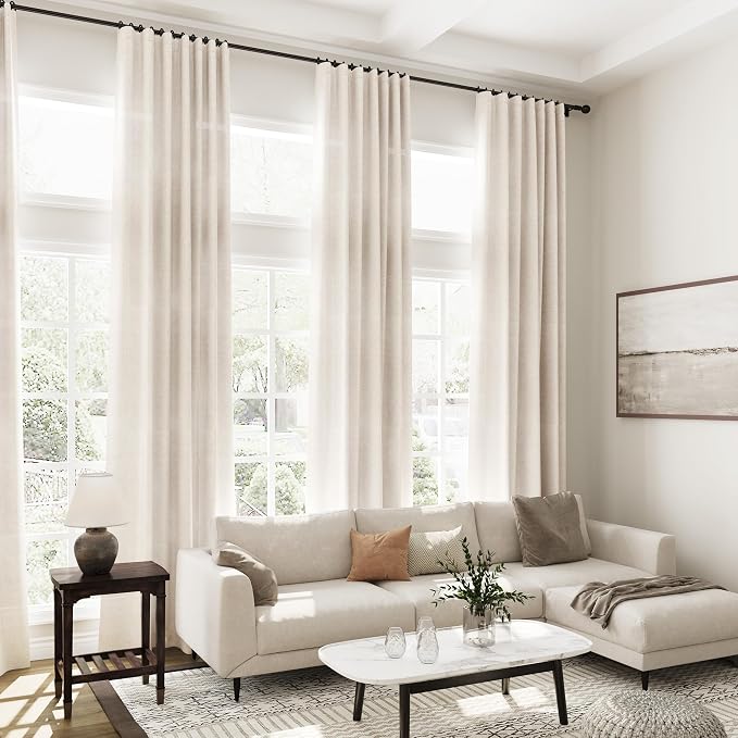 Extra Long Tan Beige Curtains 120 inch Length 2 Panels Set Back Tab Neutral
