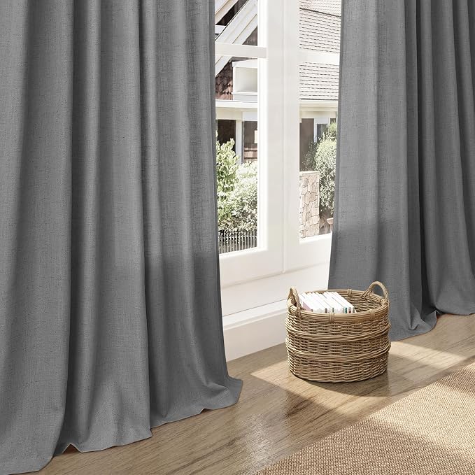Extra Long Dark Grey Linen Curtains 2 Panels 102 Inches Long